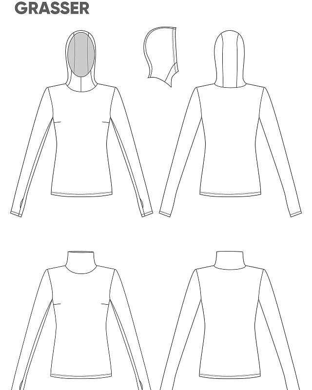 Turtleneck sweater in two options: with collar band and hood, pattern №913